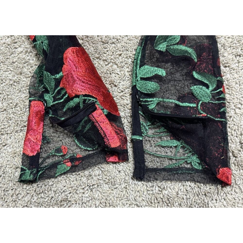 JAGGER & STONE Sheer Red Rose Embroidered Mesh Pants Zip Ankles Floral Size S - Picture 10 of 11